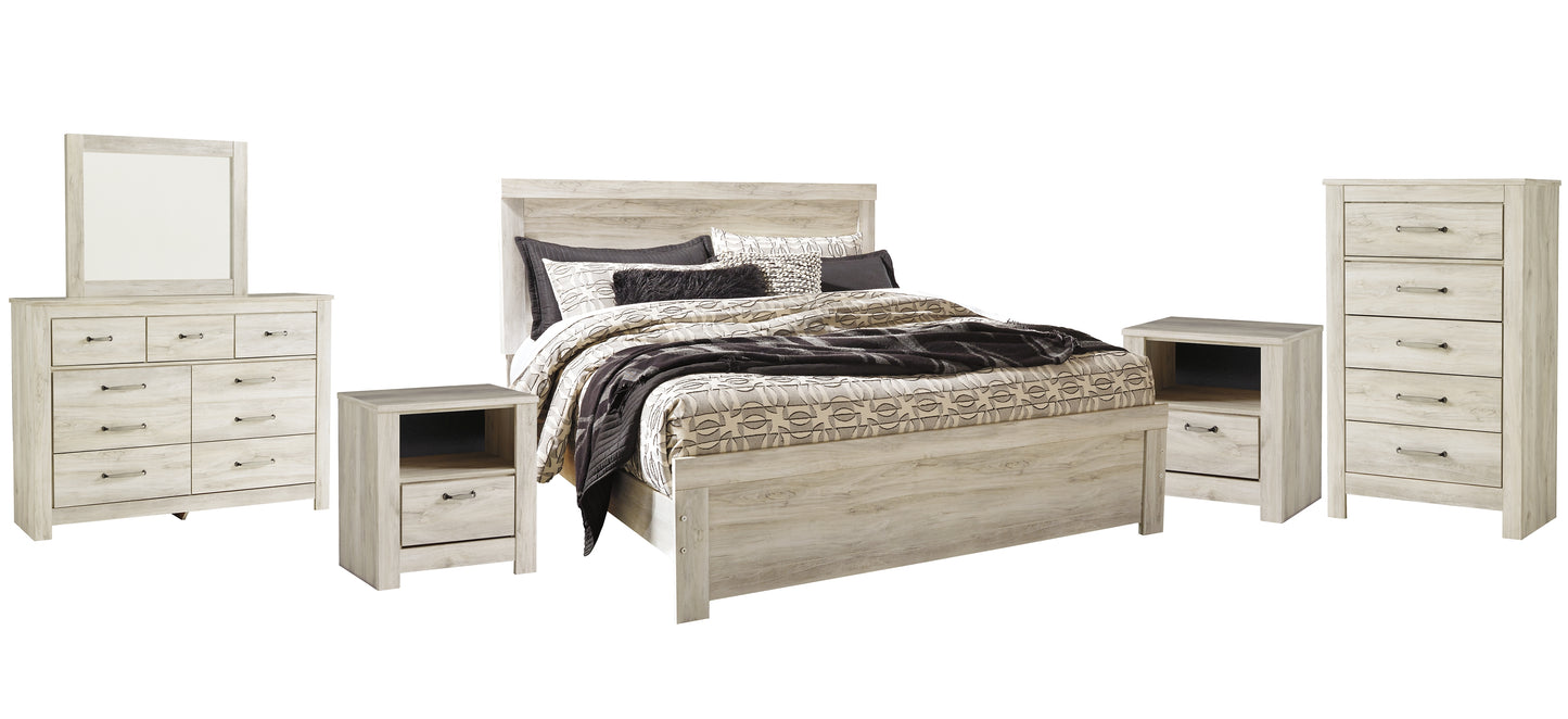 Bellaby Panel Bed With Mirrored Dresser, Chest And 2 Nightstands