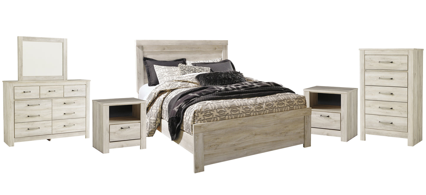 Bellaby Panel Bed With Mirrored Dresser, Chest And 2 Nightstands