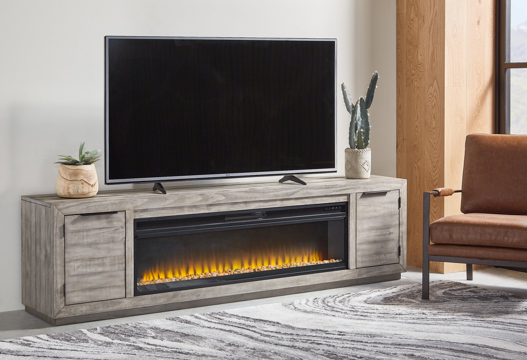 Tv stand with artificial fireplace discount