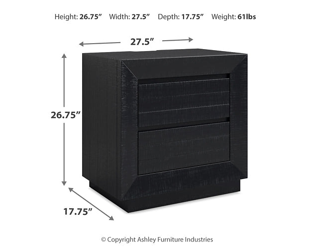 Londer California King Panel Bed with Mirrored Dresser and Nightstand