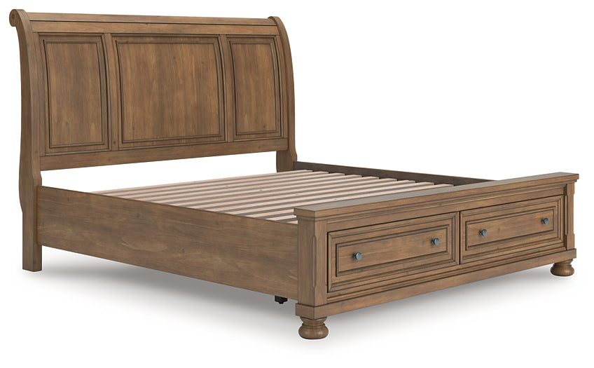Feddinger King Storage Sleigh Bed with Mirrored Dresser and Nightstand