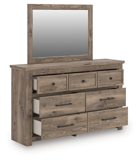 Rusticott King Panel Bed with Mirrored Dresser