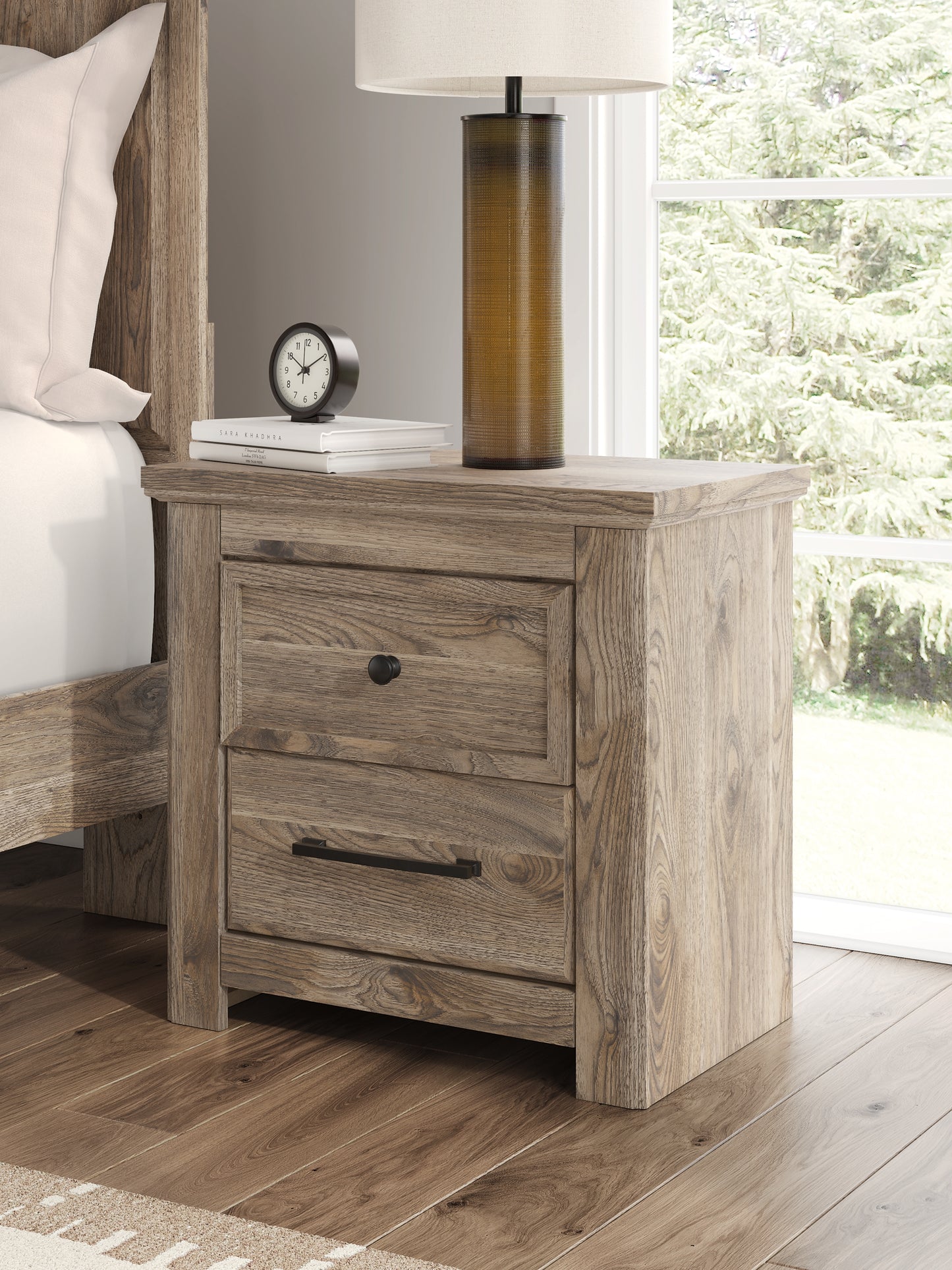 Rusticott Queen Panel Bed with Mirrored Dresser and Nightstand
