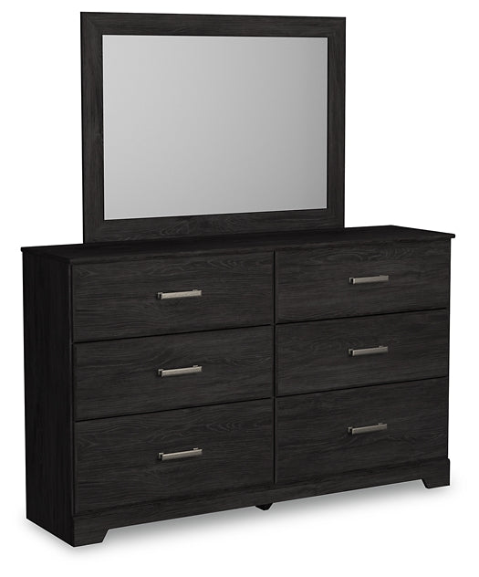 Belachime Twin Panel Bed with Mirrored Dresser and Nightstand