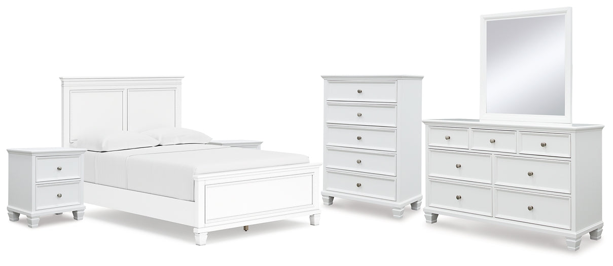 Fortman Full Panel Bed with Mirrored Dresser, Chest and 2 Nightstands