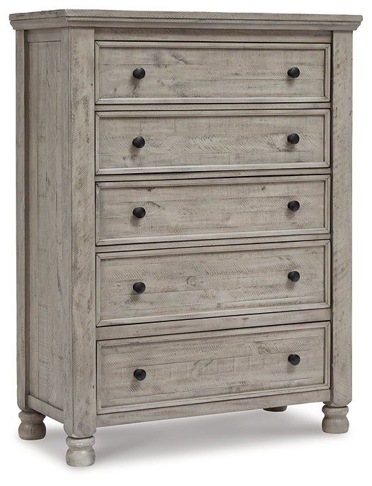 Harrastone California King Panel Bed with Mirrored Dresser, Chest and 2 Nightstands